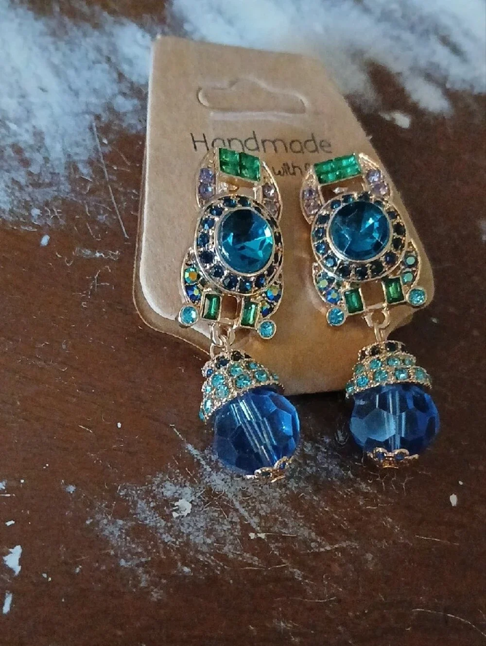Crystal & Rhinestone Post Earrings - Beautiful Blue & Green Color Combo - NWT